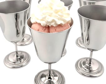 Set van 7 vintage roestvrijstalen coupes, ijsbekers, champagnecoupes, Guy Degrenne, tijdloze elegantie, gemaakt in Frankrijk.