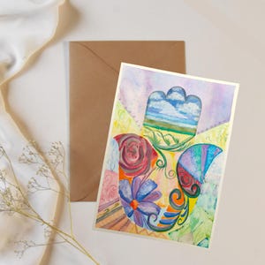 Cartão de felicitações em branco com hamsa
