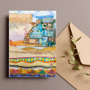 Tarjeta de felicitación de Jerusalén / Ilustración de Israel / Tarjeta de felicitación judía en blanco / Tarjeta para toda ocasión