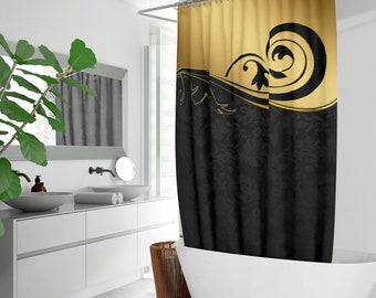 Black And Gold Shower Curtain Etsy