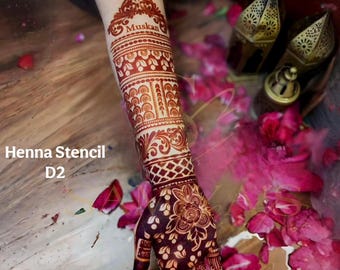 Traditional Bridal Henna Stencil – Elegant Floral Mehndi Design for Brides