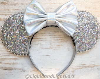 Light Up Holographic Silver Resin Mouse Ears