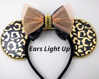 Gold Cheetah Ears, Light Up Ears, Animal Kingdom Mouse Ears, Leopard Mouse Ears, Cheetah Ears