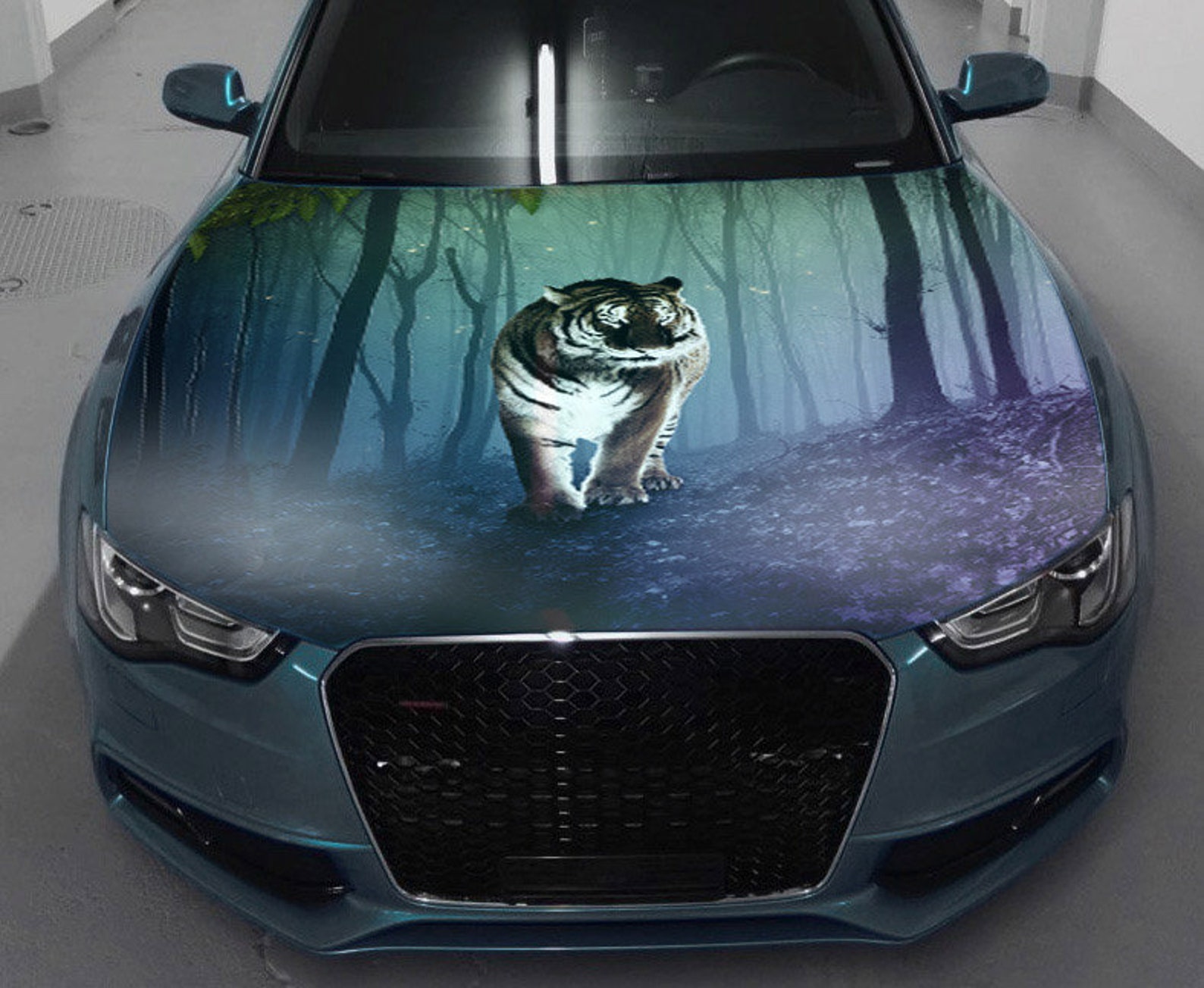 Tiger Car Hood Wrap Vinyl Decal Full Color Graphics Etsy