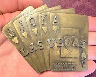 Vintage Las Vegas Royal Flush Gürtelschnalle - Pazifisches Messing und Schnalle (R65) 1980er Jahre Selten