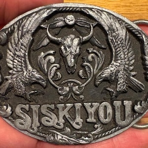 Vintage 1995 Siskiyou Belt Buckle Longhorn Bull Skull Western Wheat Pheasant Diamond Cut First Casting #554 Pewter