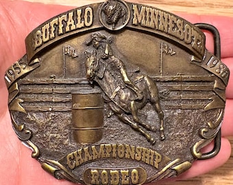 Vintage 1986 Buffalo Minnesota Rodeo Belt Buckle Limited Edition 388/500 Barrel Racing Western