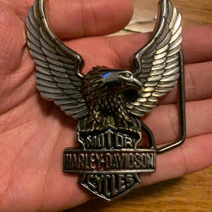 Vintage Harley Davidson Motor Cycles 1983 Ride to Live American Bald Eagle Heavy Metal Belt Buckle Rare