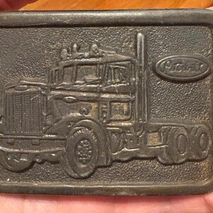 Vintage Peterbilt Semi Truck Unmarked Big Rig Hauling Trucking Solid Brass Belt Buckle Rare