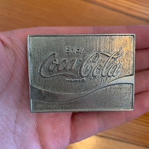 Vintage Enjoy Coca Cola Coke Trademark Logo Silver Unbranded Colored Metal Belt Buckle