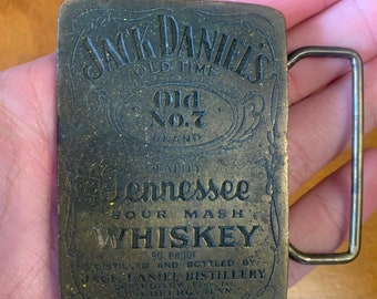 Vintage Jack Daniel’s Old Time Old No. 7 Brand Sour Whiskey Mash 90 Proof Distillery Lynchburg Tennessee 1900s Worn Brass Belt Buckle Rare