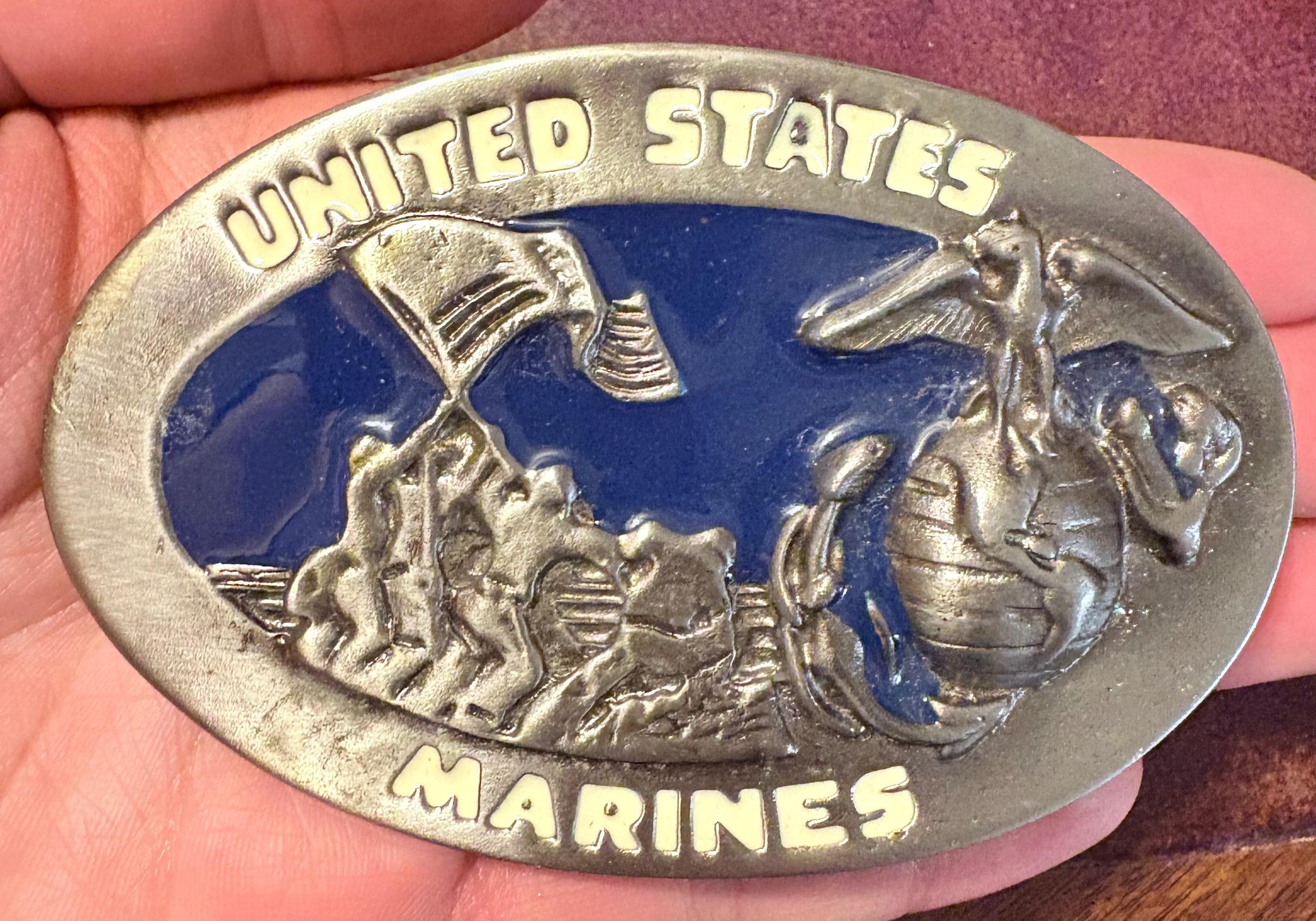 ヴィンテージ アメリカ海兵隊 ベルトバックル - エナメルインレイを施