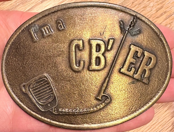 Vintage CB Radio Belt Buckle Brass Tone Communication Radio Operator Trucker Retro Electronics Ham Radio Style