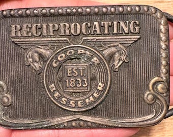 Vintage Cooper Bessemer Belt Buckle Reciprocating Engine Oil Gas Industrial Kolcaco