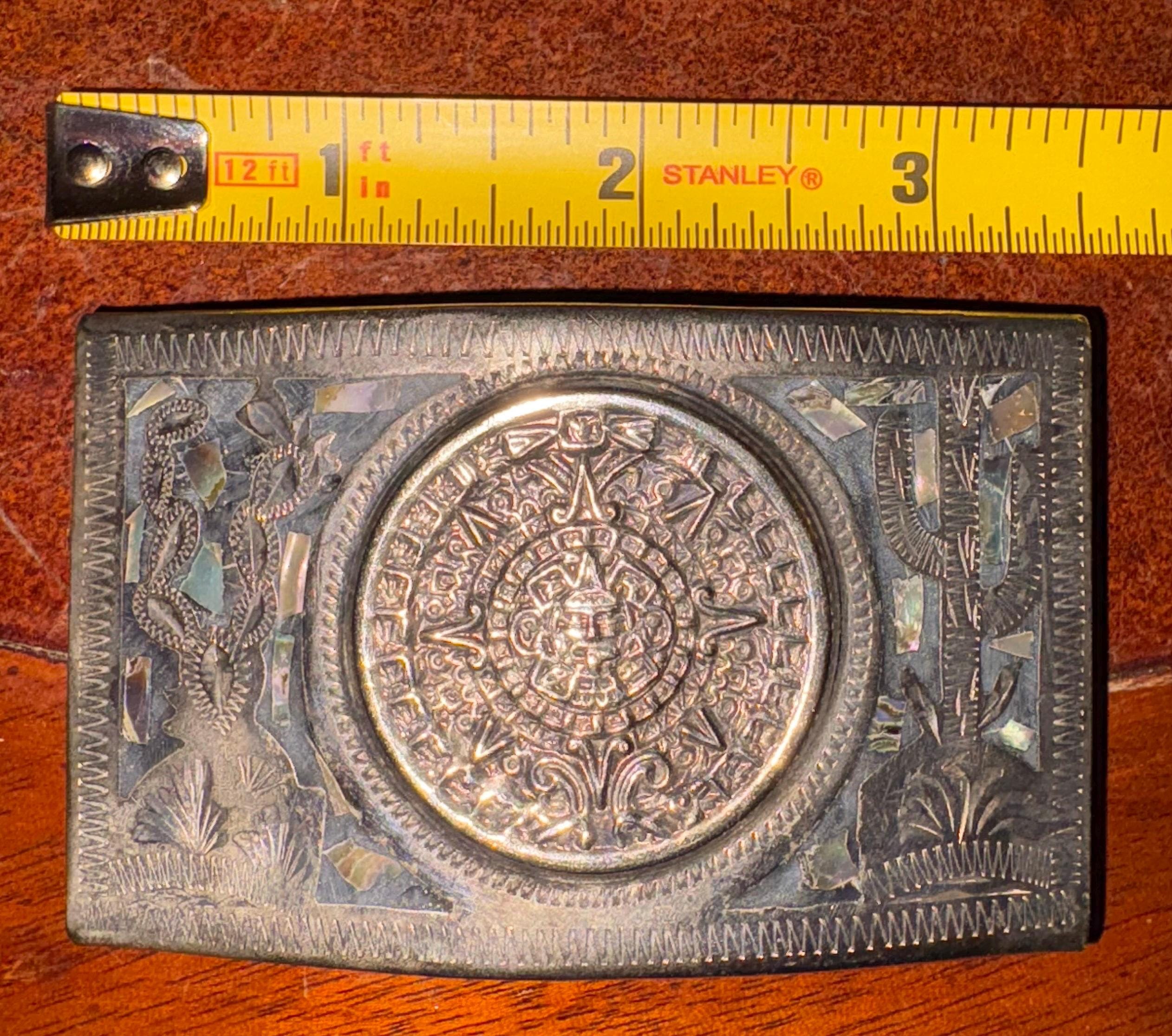Vintage Mexican Aztec Calendar Belt Buckle | Silver-tone Mother of ...
