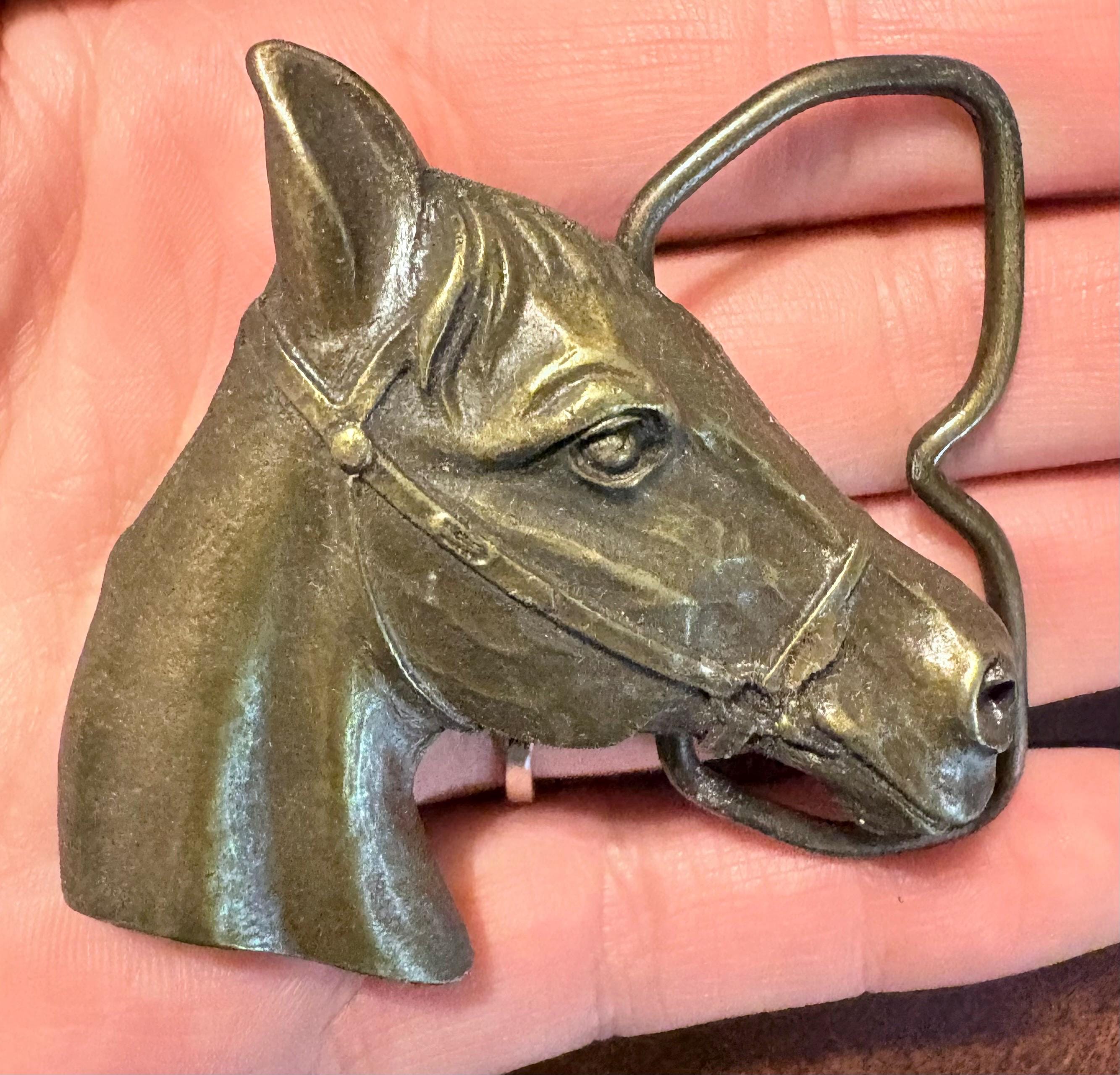 Beautiful Vintage Hallmarked 1976 Solid Brass Horse Head Buckle Leather Belt? Horse Belt Buckle In Vintage Belt Buckles for sale - eBay main image 4