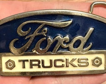Vintage Ford Trucks Belt Buckle | Blue Enamel Ford Oval | Made in USA | Classic Pickup Truck Automotive Buckle