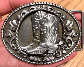 Vintage Western Cowboy Boot Bältesspänne – Utsmyckad Silverfärgad Oval – Lantlig Western Rodeo-stil