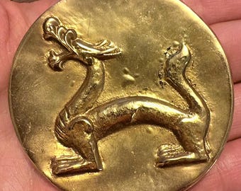 Vintage Museum Replicas Belt Buckle – Gold-Tone Mythical Dragon Design (Made in USA) Rare
