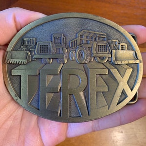 Vintage Terex Corporation Construction Company 1980s Heavy Machinery Material Handling Bulldozer Tractor Brass Belt Buckle Rare