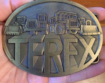 Vintage Terex Corporation bouwbedrijf jaren 1980 zware machines materiaaloverslag bulldozer trekker messing gesp gesp Zeldzaam