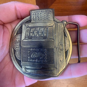 Vintage Bally “Liberty Bell” Special 1976 Slot Machine The Great American Buckle Company Chicago 1975 Brass Belt Buckle Casino Gambling Rare