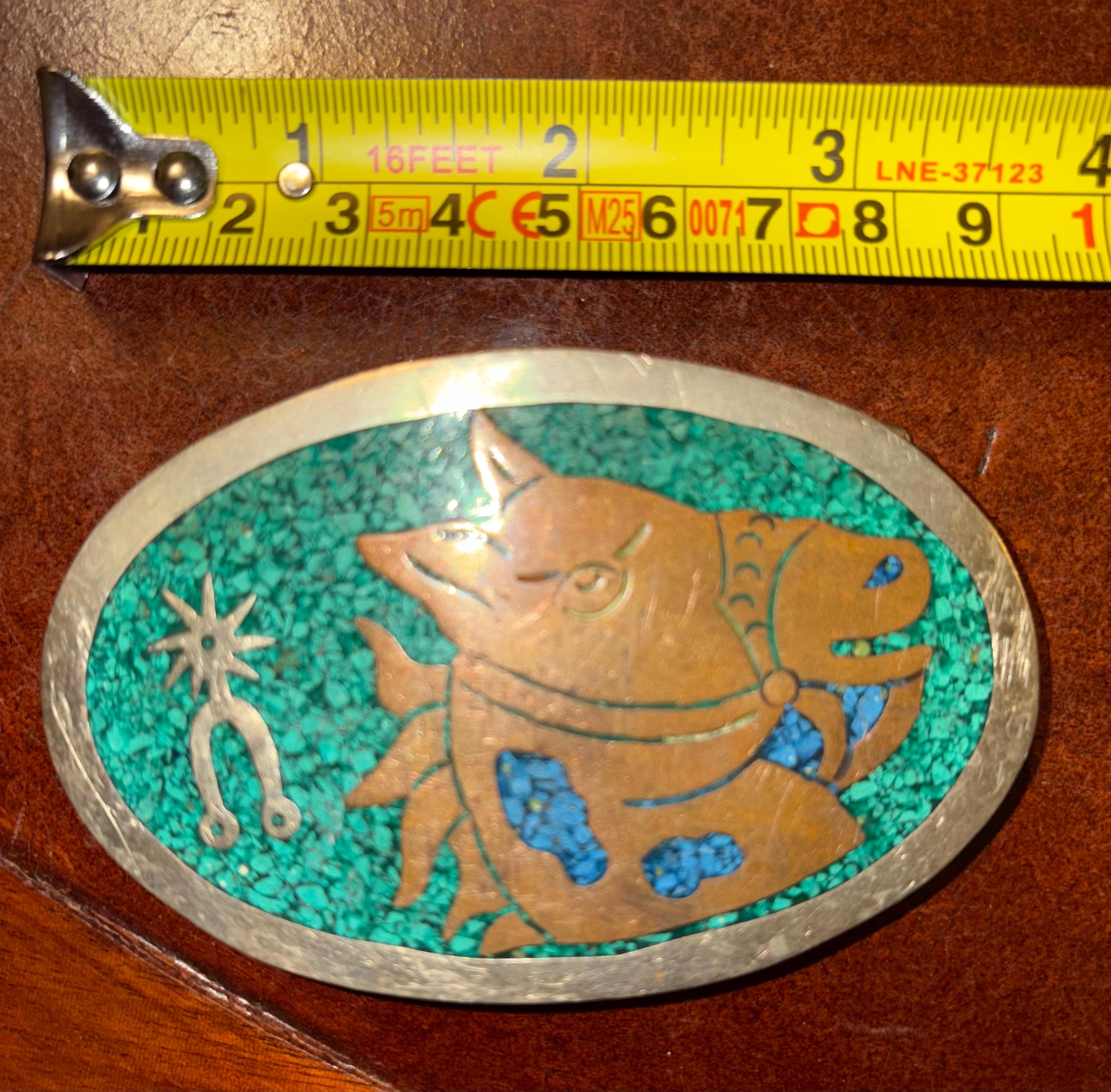 Vintage Silver & Turquoise Bucking Horse Buckle | Made in Mexico Silver Navajo/Mexico Turquoise Belt Buckle, Signed  main image 3
