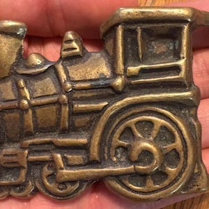Vintage Solid Brass Locomotive Belt Buckle – 1800s Steam Engine Train Design Taiwan Made