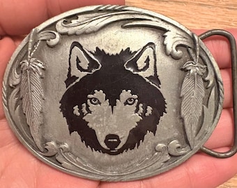 Vintage German Silver Belt Buckle Lone Wolf Moon Night Sky Unisex Lone Wolf Moon Night Sky 1980s Vintage Belt Buckle | eBay main image 2