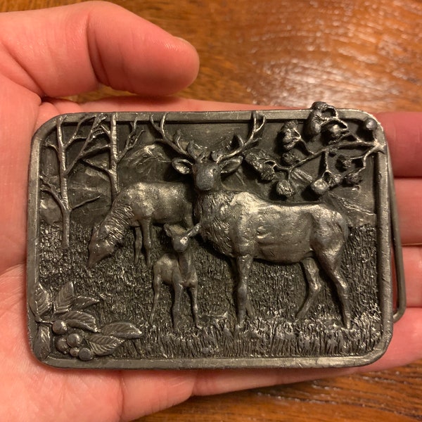 Vintage The Elk “Wapiti”  1982 Siskiyou Buckle Company Williams Oregon Pewter Outdoorsman Hunting Belt Buckle Rare