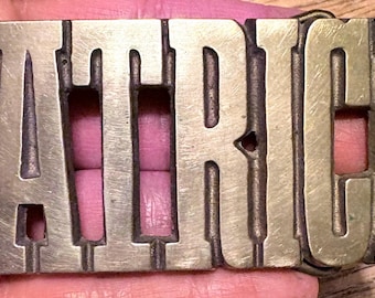 Vintage Patrick Name Belt Buckle Solid Brass Baron Buckles 1982 Personalized Western Nameplate