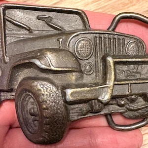 Vintage Jeep CJ Belt Buckle 3D Off Road SUV Brass Tone Western Truck Off-Roading