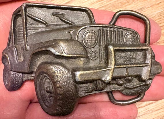 Vintage Jeep CJ Belt Buckle 3D Off Road SUV Brass Tone Western Truck Off-Roading