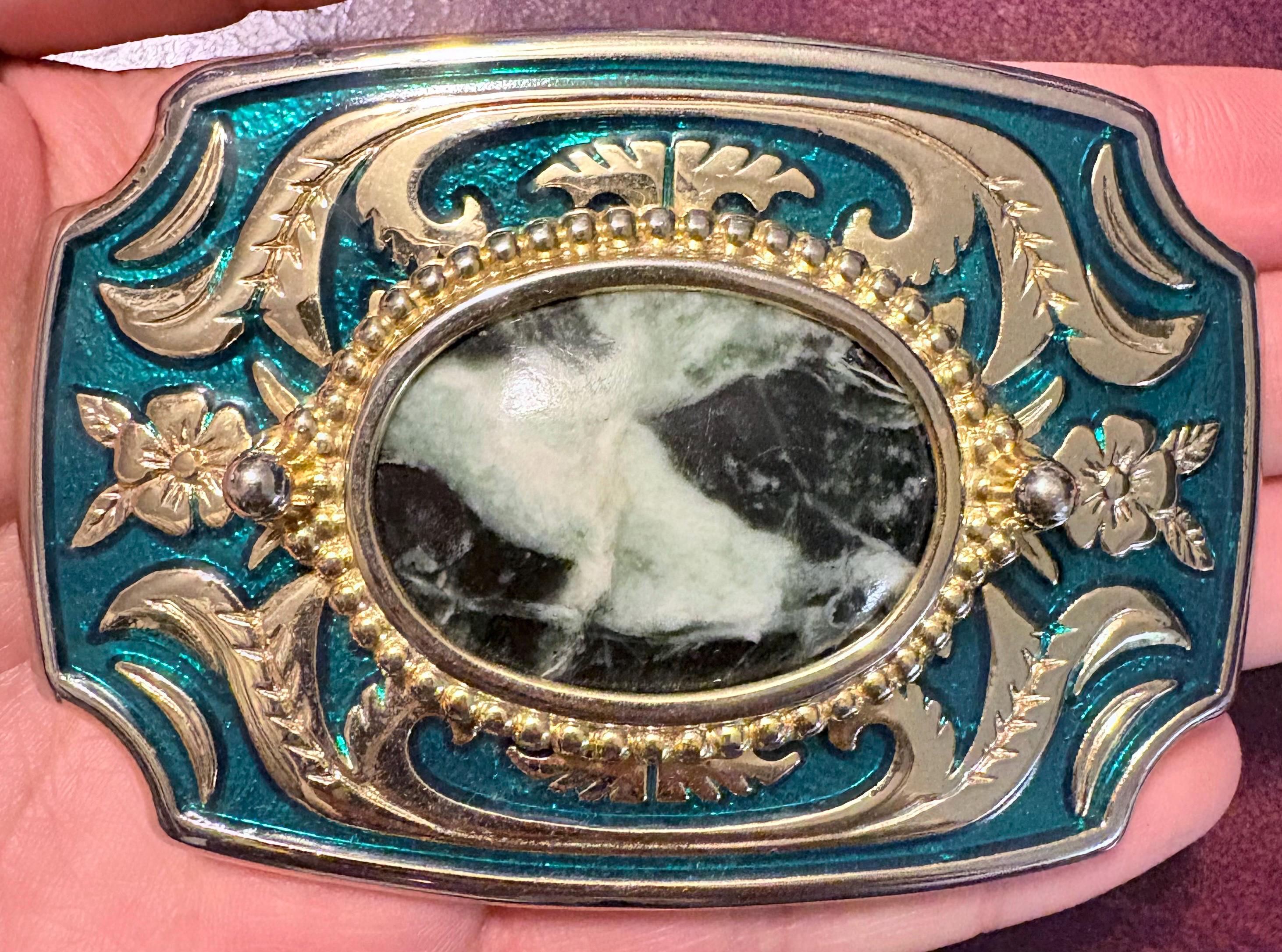 Vintage Resin Large Stone Crystal Link Chain Belt Jasper Glass Witchy Western Celestial Crescent Moon Chain Belt, Costume Jewelry, Boho  main image 2