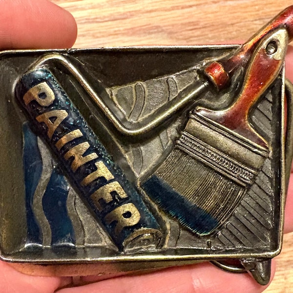 Vintage Painter Belt Buckle Paint Roller Brush Enamel Tradesman Contractor Tool Gift