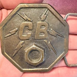 Vintage CB Belt Buckle – Octagon Shape with Lightning Bolt Design Rare