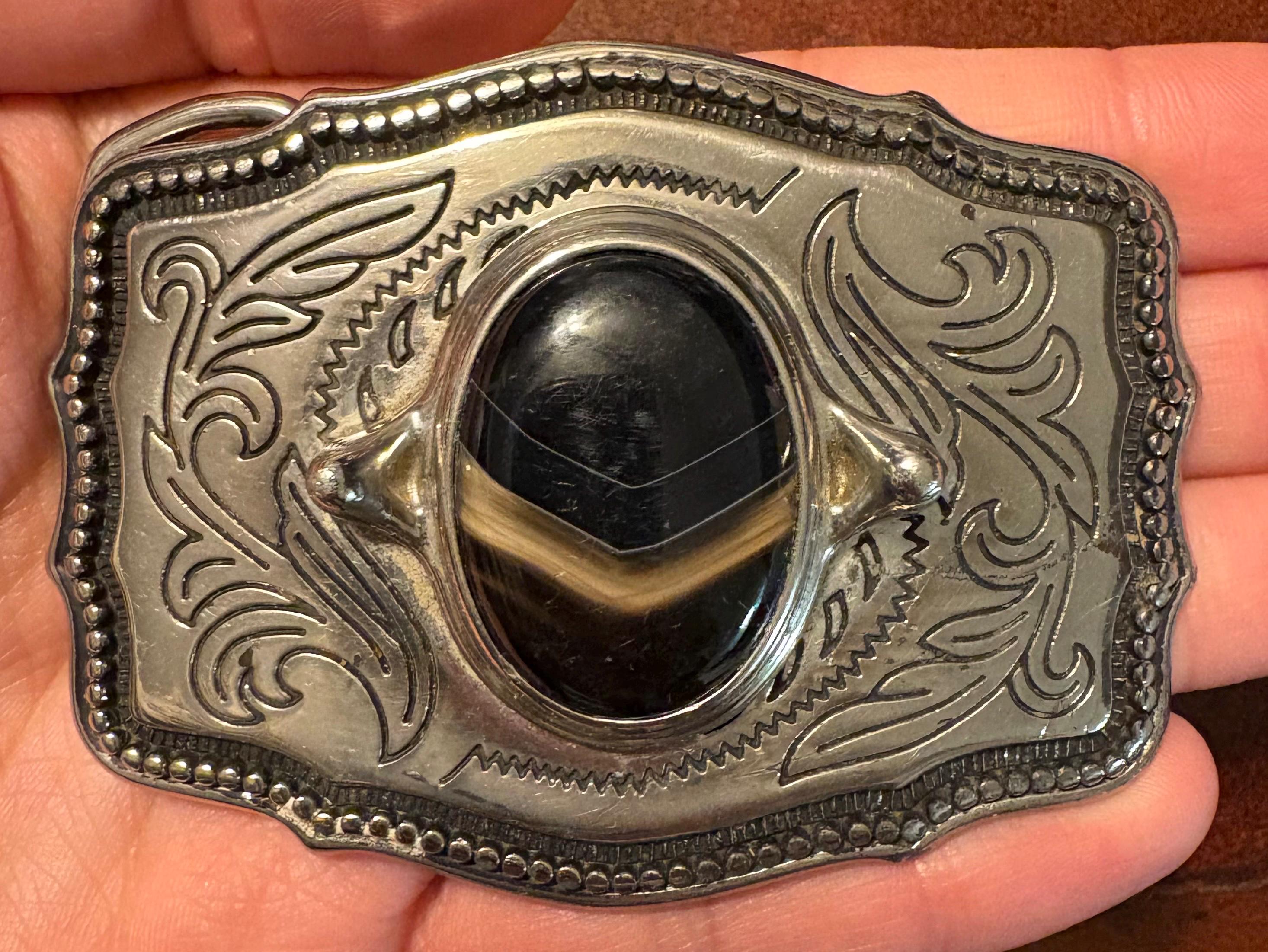Vintage Geode Brown Cream Stone Belt Buckle VINTAGE Handmade Western Belt Buckle Unisex Adult Multi  main image 2