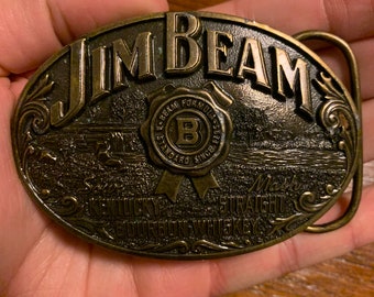 Vintage Jim Beam Sour Mash Kentucky Straight Bourbon Whiskey 1993 Limited Edition Heavy Brass Belt Buckle Rare