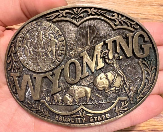 Vintage Wyoming “Equality State” Solid Brass Belt… - image 1