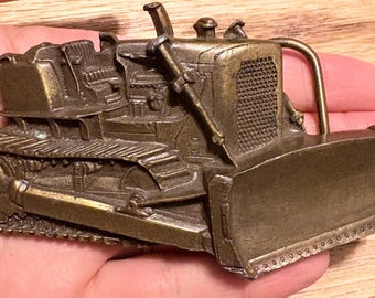 Klamra do paska z litego mosiądzu w stylu vintage, operator ciężkiego sprzętu – przedmiot kolekcjonerski