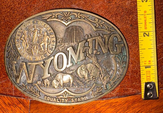 Vintage Wyoming “Equality State” Solid Brass Belt… - image 4
