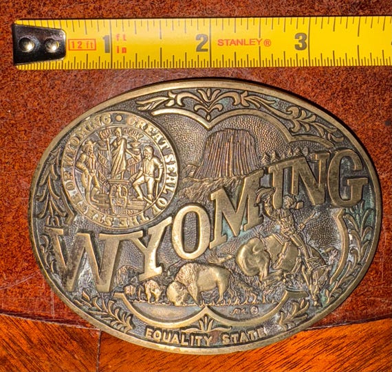 Vintage Wyoming “Equality State” Solid Brass Belt… - image 3