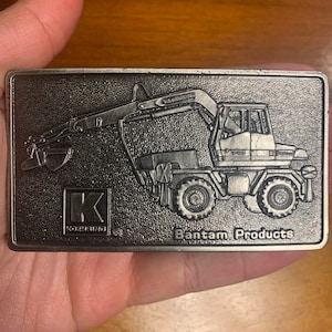 Vintage Koehring Excavator Bantam Productions 1977 Sales Guides Inc Heavy Metal Construction Equipment Belt Buckle Rare