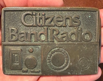 Vintage Citizens Band Radio Belt Buckle – 1970s Solid Cast Brass – CB Radio Enthusiast Collectible (#921)