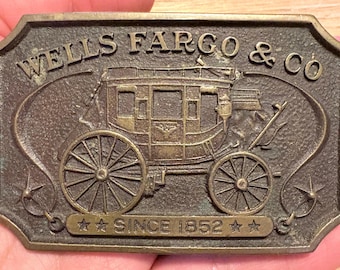Vintage Authorized 1973 WELLS FARGO & CO Since 1852 Western Brass Belt Buckle Vintage Wells Fargo & Co Since 1852 Solid Brass Belt Buckle  main image 4