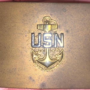 Vintage USN United States Navy Unmarked Solid Metal Bronze Color Belt Buckle Rare
