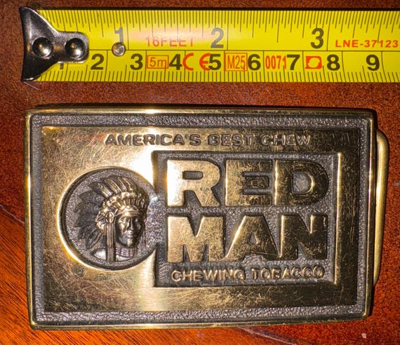 red man tobacco belt buckle Vintage Red Man Chewing Tobacco Belt Buckle – “America’s Best Chew” Solid  Brass – BTS Made in USA