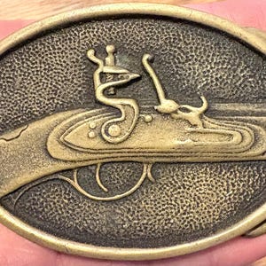 Vintage Muzzleloader Rifle Belt Buckle – BTS Made in USA – Black Powder Hunting Western Brass Tone Buckle