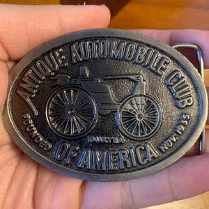 Vintage Antique Automobile Club of America 1980s Founded Nov 1935 Sales Guides, Inc Heavy Metal Chrome Gray Belt Buckle Rare