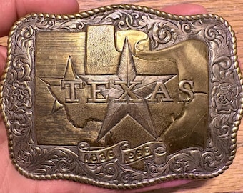 Vintage Crumrine Texas Belt Buckle 1836 1986 Lone Star Western USA Cowboy